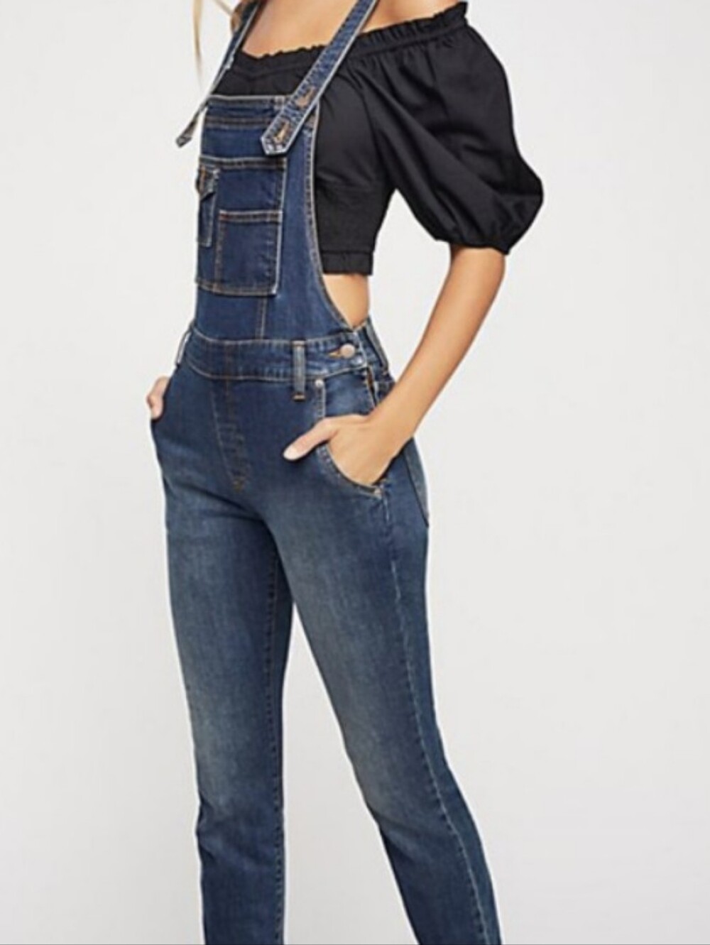 Free People Slim Leg Ankle Denim Bib Overalls - Picture 4 of 12